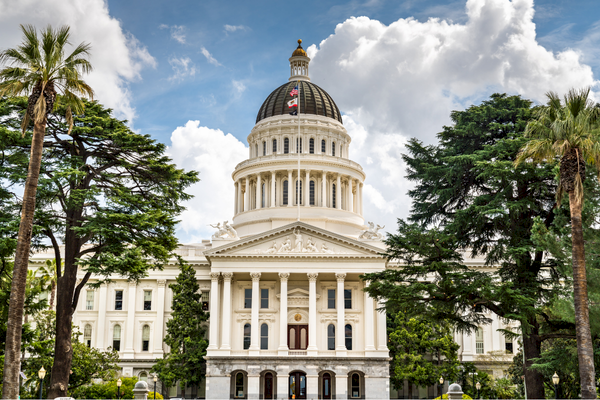 A grand building with a large dome, surrounded by trees and set against a cloudy sky, likely a government or historical structure.