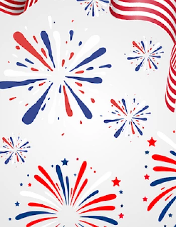 The image features red, white, and blue fireworks with a U.S. flag.